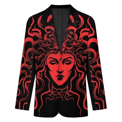 Red Medusa Head Casual Suits Jackets for Men Two Buttons Business Coat Wedding Dinner Party3