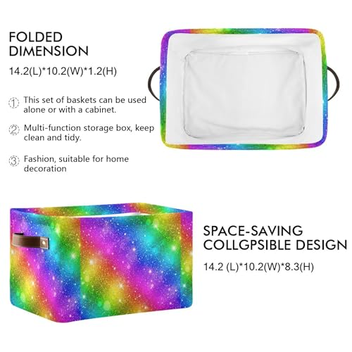 Panier de rangement pliable arc-en-ciel dégradé avec poignées - 4
