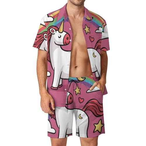 Chemise Hawaïenne Homme Ensemble de Plage Étoiles Lune Licorne pour Vos Vacances d'Été