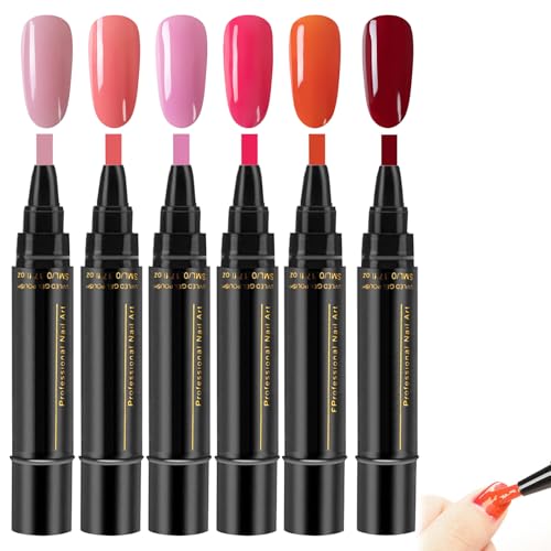 Liameph Nail Varnish Pens 6 Pcs Nail Pens Nail Polish Pens Uk Nail Pens Polish Nail Polish Pen,Nail Polish Gel Pens 3 in 1 Gel Nail Polish Pen 8ml One-Step DIY LED Nail Polish Pen Manicure Tools