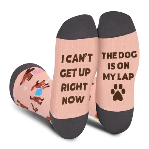Lustige Socken für Frauen Mama Teenager Mädchen Oma Freundin Sie–'I Can't Get Up Right Now The Dog Is On My Lap-Niedliche Verrückt Flippig Niedlich Valentinstag Muttertag Weihnachtsstrumpf Geschenke