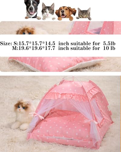 Cat Princess Bed Tent House - Kitty Cute Tent Indoor,Small Dog House Indoor/Outdoor Cave Nest Bed Small Dog Tent for Cat,Puppy Tent (15.7"x15.7"x14.5"/Pink) - Image 4