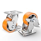 Lygoeege 100mm Industriequalität Bremsrollen, 725 KG Tragfähigkeit, Wartungsfreie Extra Schwerlast Aluminiumkern Polyurethanrollen, Geeignet für DIY-Projekte, Flachwagen und Werkbänke