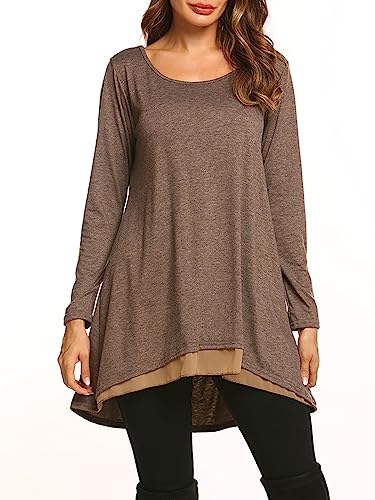 Poetsky Women's Long Sleeve Solid Color Tunic Tops Layered Chiffon Hem Casual Loose Blouse Shirts3