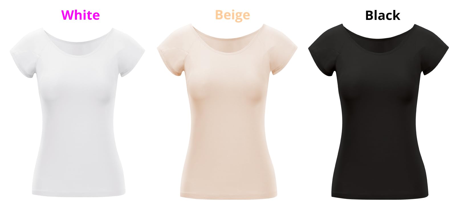 LOVCUIIO Womens Sweatproof Slim Fit T-Shirts,Scoop Neck,Short Sleeve with Underarm Sweat Pads,Stretchy Basic Undershirts Size Large