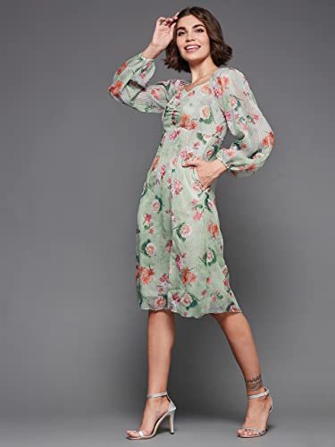 Miss Chase Women's Multicolored-Base-Dusty Green Sweetheart Neck Full Sleeve Floral A-Line Midi Dress (Mcaw22D98-17-259-05, Multicolored-Base-Dusty Green, L)
