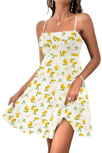 Image of HVEPUO Women Spaghetti Strap Sleeveless Smock Cami Mini Dress Summer Vacation Flowy Boho A Line Swing Short Dresses for Women