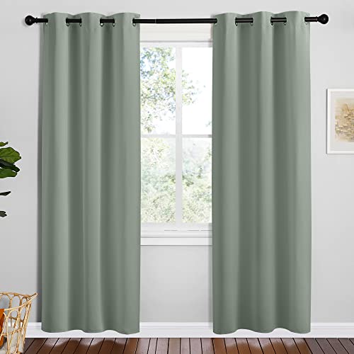 Image of NICETOWN Sage Green Room Darkening Curtains for Kitchen, Set of 2, 42 inches Wide by 78 inches Long, Window Treatment Thermal Insulated Solid Grommet Room Darkening Curtains /Drapes for Bedroom