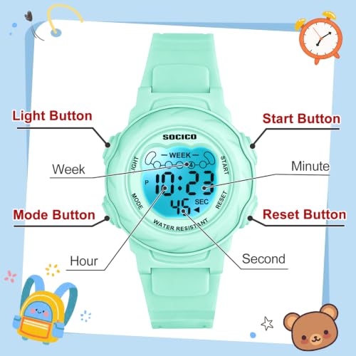 Image of SOCICO Kids Digital Watch 50M Waterproof & 7 Color Lights for Boys Girls