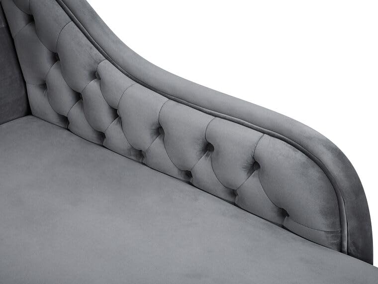 Image of Velvet Modern Chesterfield Chaise Lounge Couch 166 X 63 X 76 for Your Loving Space (Dark Grey, Left Arm)