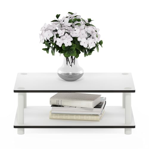 Image of Furinno JUST Toolless 2-Tier Modern Coffee Table with Open Shelf, Side Table, for Living Room, Bedroom, Home Office, Plain White