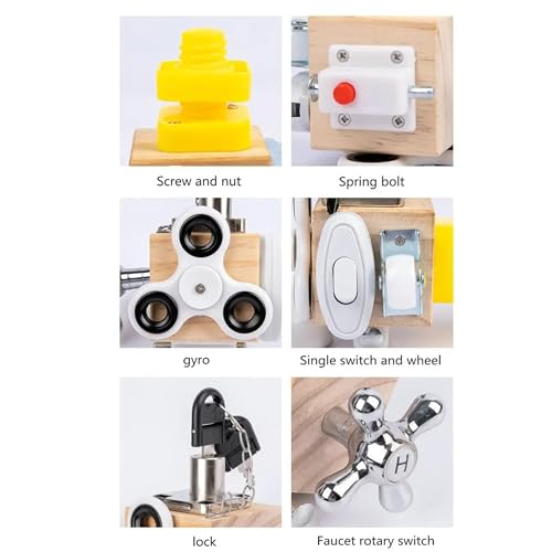 Image of 7-in-1 Montessori Busy Cube for Toddlers 1-3 Years | Wooden Sensory Activity Cube with Switches | Fine Motor Skill Toy | Early Learning Travel Toy (Busy Cube Big)