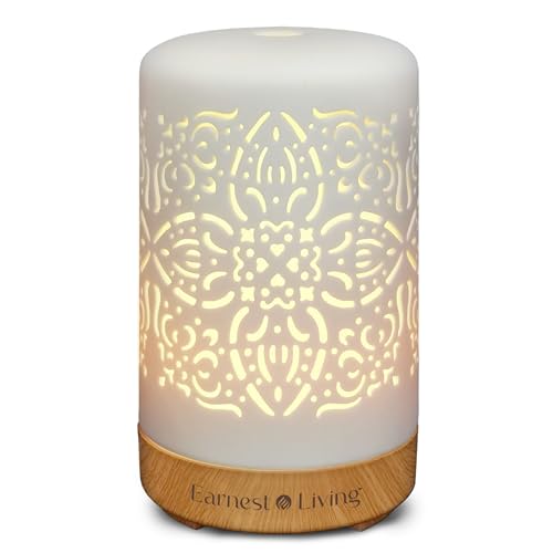 Earnest Living Essential Oil Diffuser White Ceramic Diffuser 100 ml Timers Night Lights and Auto Off Function Home Office Humidifier Aromatherapy Diffusers for Essential Oils