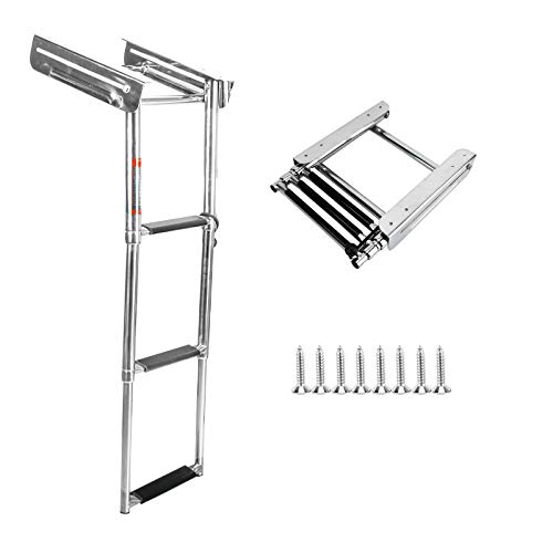 YaeTool 3 Steps Telescoping Ladder Under Platform Slide Mount Boat Boarding Ladder with Mounting Screws