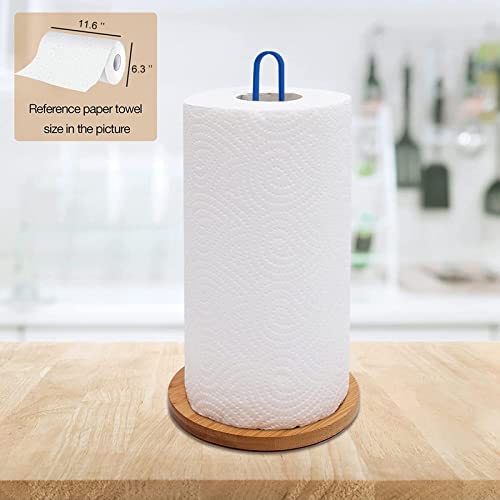 Tonlea Wood Paper Towel Holder, Paper Towel Holder Countertop,Kitchen Towel Holder Free-Standing With Non-Slip Wooden Base(Blue) #TOP2