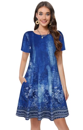 Image of Summer Dresses for Women Casual Tshirt Dress Beach Sundress with Pockets