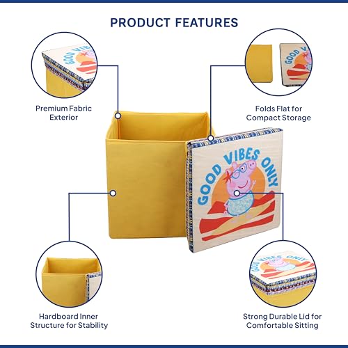 Image of Kudos Kids Print Foldable Storage Box | Non-Woven Fabric Toy Storage Basket | Laundry & Clothes Organizer with Lid (Yellow)