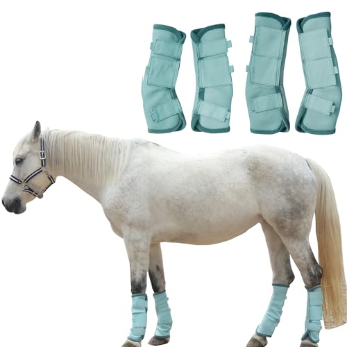 TARFEPA Adjustable Horse Fly Boots Set of 4, Equine Leg Protection Reduce Stomping, Breathable Mesh Fly Boots for Horses, Horse Leggings Leg Guards - Aqua Blue - Full