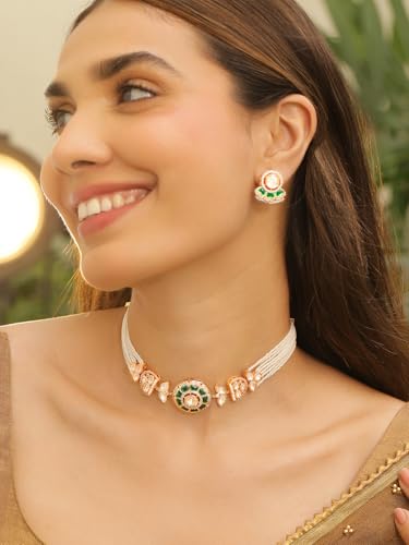 Image of Rubans Choker Necklace Set Kundan Traditional Stylish Jewellery Gift for Women & Girls