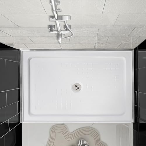 Image of Garvee Shower Base 48'' L x 32'' W with Stainless Steel Drain, Shower Pan ＆ Tray with Non-Slip Texture, Center Drain