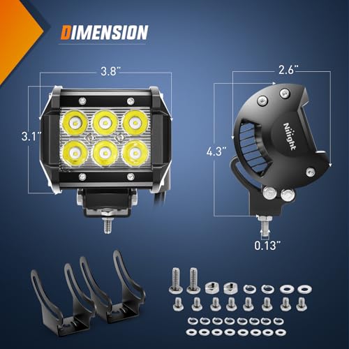Image of Nilight 32 Inch 180W Spot Flood Combo Led Light Bar 2Pcs 18W 4Inch Spot LED Pods Driving Off Road Lights with 14AWG Wiring Harness Kit-3 Leads for Van Car Pickup Golf Cart ATV UTV SUV Truck Boat