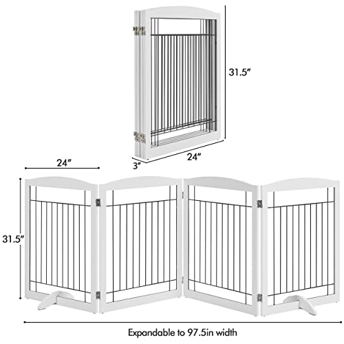 Image of Yaheetech 32 inchH 4-Panel Extra Wide Freestanding Dog Gate For Stairs Doorways | Sturdy Construction, Durable Support Feet, Tool-Free Setup, Fold Flat Barrier Ideal for Small /Medium Dogs, White