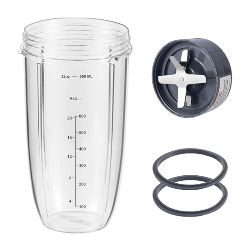 32oz Blender Cup and Blade Replacement Parts Cup and Extractor Blade and 2 Rubber Gaskets Compatible with NutriBullet High-Speed Blender/Mixer System 600W/900W Series - 4 Piece