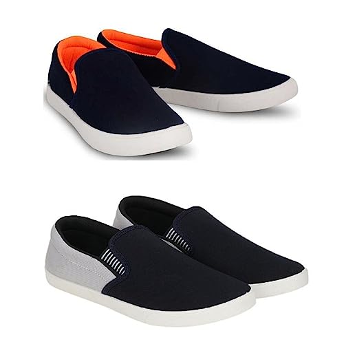 Image of HOTSTYLE Premium Casual Shoes Slip On Sneakers for Men |Combo Pack of 2|24 Grey Orange