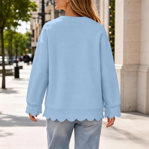 Scalloped Sweatshirt for Women Oversized Henley Crewneck Tunic Pullover - image 3