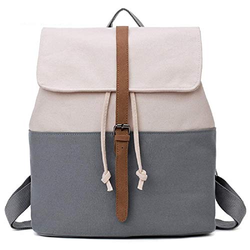 OneMoreT Mochila escolar de lona para adolescentes, niñas, mochilas femeninas, mochilas sólidas con patchwork, bolsa casual para mujer, gris