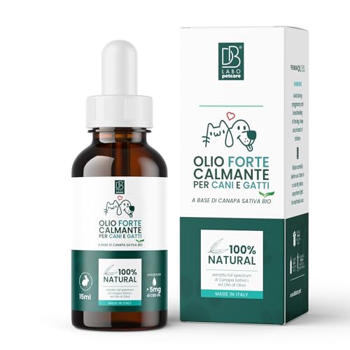 Calmante per Cani DB Labo | Olio per Cani Naturale da Agricoltura Biologica | Olio 1500mg 15 ml con Omega 3, 6, 9. - Azione rapida.
