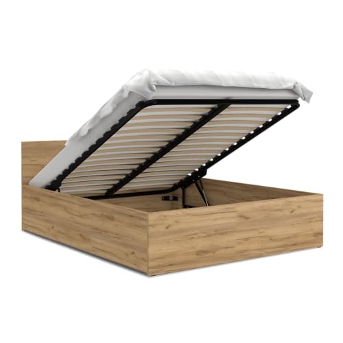 Lit coffre Paris 160 x 200 cm avec sommier à lattes relevable Chêne