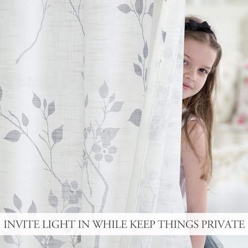 Image of Beauoop Floral Polyester Curtains 96 Inches Long 2 Panels for Living Room Bedroom Grey Farmhouse Flower Patterned Light Filtering Textured Grommet Top Window Treatments Drapes, 50x96 2 Set | Farmhouse Flower Patterned Light Filtering Drapes for Bedroom 96 Inch Long Textured Privacy Voile Window Treatment Grommet