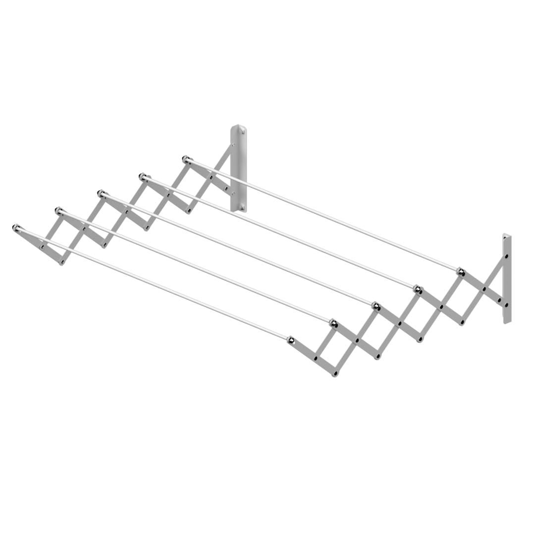 Cuncial - Tendedero Extensible de Pared EPOXI 140 cm | Acero Blanco con 5 Barras Reforzadas | 7 m de Tendido | Plegable para Interior y Exterior | Alta Resistencia y Fácil Montaje | Garantía 3 años