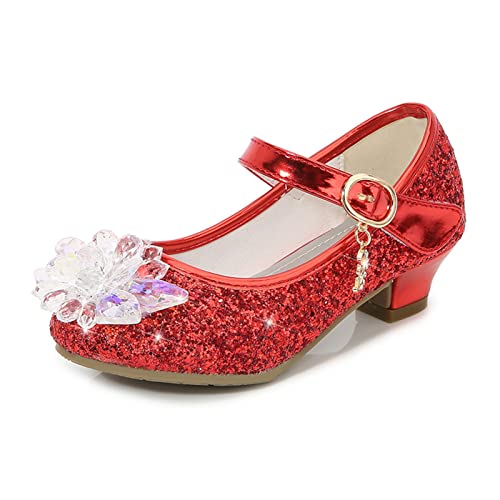OMEARK Girls Glitter Dress Shoes Low Heel Princess Clear Flower Wedding Party Pump Shoes Round Head Stylish Sparkly Dress Up Shoes for Kids Toddler Rhinestone Sandals
