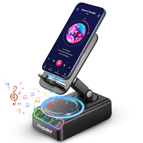 Hupoaf Adjustable Cell Phone Stand with Wireless Induction Bluetooth Speaker, HD Surround Sound for Home and Outdoors, Compatible with iPhone/Samsung Galaxy, 2026 Birthday Gifts for Men Women Dad Mom