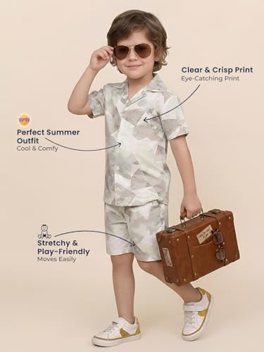 Image of POLKA TOTS Boys 100% Cotton Vacation Wear Co-ord Set | Trendy Printed Shirt & Shorts Combo for Kids | Breathable Summer Beach Outfit for Toddlers & Infants | Lightweight Daily Wear & Night Suit