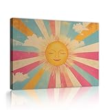 ヴィンテージシックキャンバスウォールアートボヘミアン日の出キャンバスプリントカラフルな輝く絵画ポスター教室ダイニングルーム50x70cmインナーフレームのためのモダンな壁の装飾