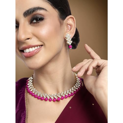 Image of Peora Kundan Faux Pearl Necklace & Jewelry Set Gift for Women
