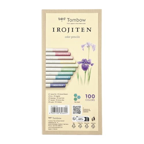 Tombow Coffret de 10 crayons de couleur IROJITEN, Volume 8, Couleurs pastel III, mine à base de...
