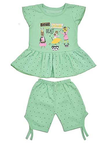 Image of Baby Girls Summer Dress New Born Baby Dress Suit Printed Cotton Top & Capri (Pack of 6 (3 Tops + 3 Shorts) Size 0 Months up to 12 Months (3-6 Months)