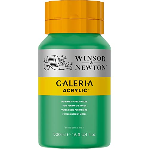 Image of Winsor & Newton Galeria Acrylic Colour - Jar of 500 ML - Permanent Green Middle (484) - Highly Pigmented Lightfast Artists' Acrylic Paints for Canvas, Wood, Fabric & Paper