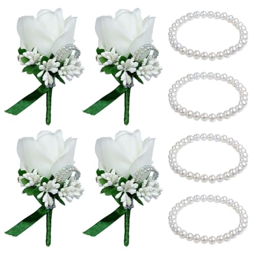 【Design Unico】 Questo Prodotto È Unico, In Base Al Quale I Corsagi Occidentali Sono Progettati Con Rose Simulate E Vengono Aggiunte Una Storia D'Amore Ed Eleganza Che Lo Rendono Perfetto Per Matrimoni E Occasioni Formali. Il Braccialetto Di Perle È Semplice Ed Elee Nel Design, Che È Adatto Come Accessorio Di Diversi Stili E Migliora Il Senso Generale Della Moda.