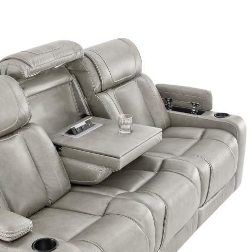 Image of Watson & Whitely Power Reclining Sofa 3-Seat Middle Flip Back, Light Grey