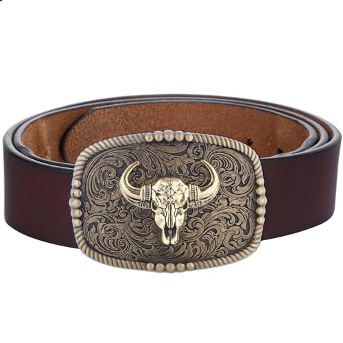 Image of Turquoise Belt Buckle for Men Western Texas Longhorn Bull Rodeo Belt Buckle American Cowboy Chic Gift