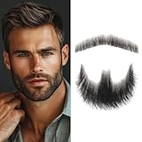 INSTASTYLE Fake Beard 100% Human Hair Full Hand Tide Lace Fake Mustache Black Color Realistic Beard Fake Goatee Costume Fake Facial Hair for Halloween,Cosplay or other Funny Party