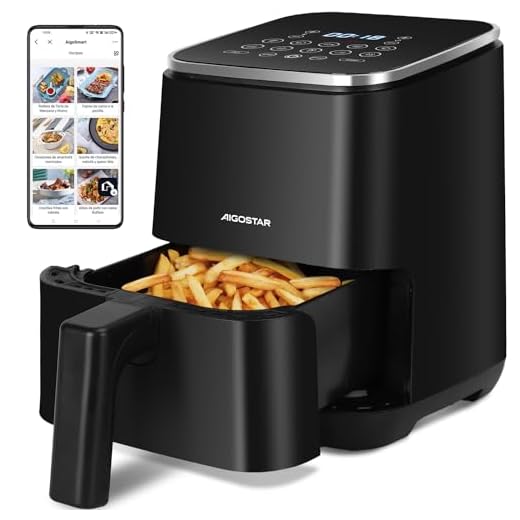 Aigostar Dot - Freidora sin Aceite 2L, 1200W, Freidora de aire con 8 Programas y Pantalla Táctil LED, Tiempo y Temperatura Ajustables, Rejilla Antiadherente Desmontable, Libre de BPA