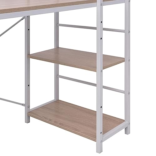 Bureau avec bibliothèque pour petit espace avec 4 étagères stables en chêne