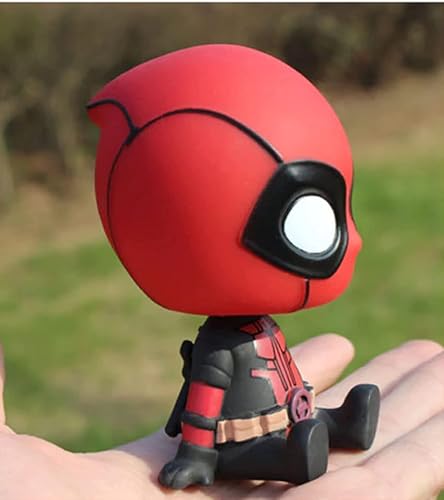 Image of Polyvinyl Chloride Super Hero Action Figure Limited Edition Bobblehead with Mobile Holder for Car Dashboard, Office Desk & Study Table (Deadpool), 16 cm, 10 cm