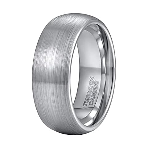 PAMTIER Unisex Dome Tungsten Carbide Wedding Band Ring for Men Women Brushed Polish Finished 8mm Silver Size Y Cover